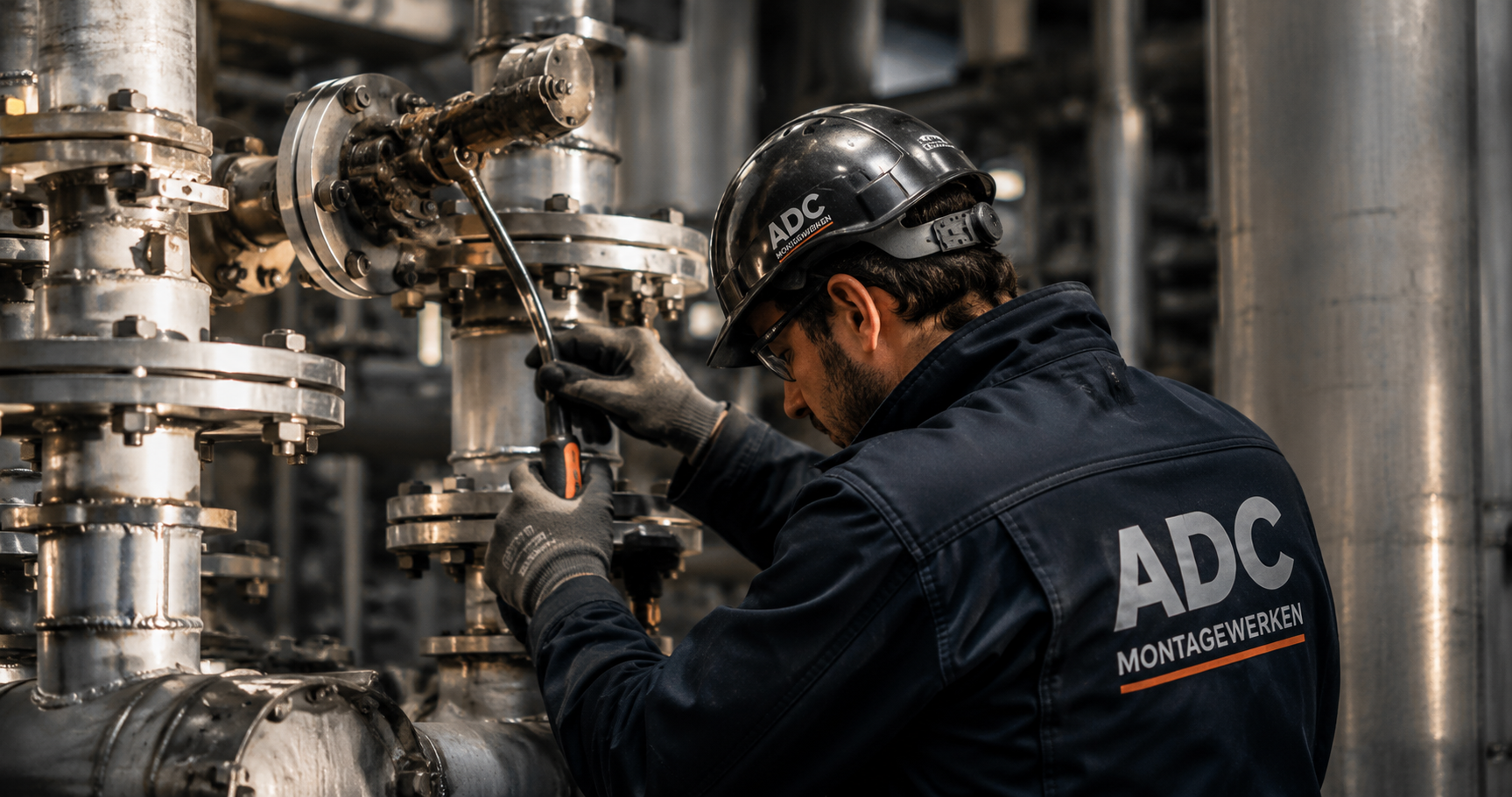 Technicus aan het werk op industriële leidingen